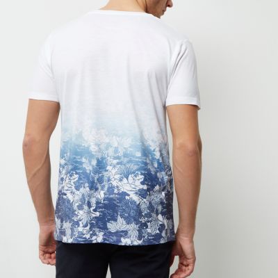 White and blue floral fade T-shirt